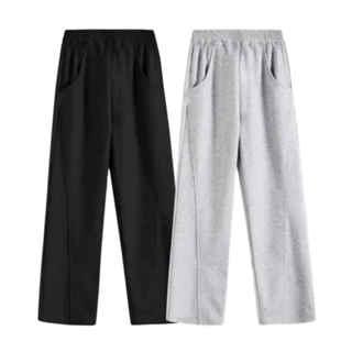 Quần dài Form rộng Track pant Unisex Nam nữ- quần thun ống suông form tôn dáng XÁM/ĐEN