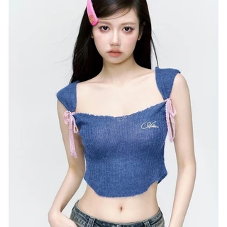 Xiao Mùa Hè Phong Cách Mới Bé Gái Pure Desire Camisole Ngọt Ngào Mềm Mại Sáp Đan Áo Có Thể Giữa Người Bên Ngoài JPJ7