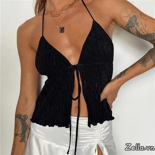 Phụ Nữ Mùa Hè Dây Camisoles Băng Mở Trước Lưng Không Tay Màu Trơn Crop Tops Dạo Phố