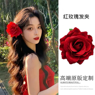 Kẹp tóc hoa hồng đỏ phong cách Hàn Quốc Kẹp tóc hoa lớn Phụ kiện tóc thời trang dành cho nữ
