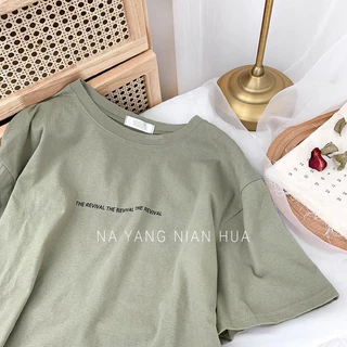 áo thun phông nữ họa tiết in chữ revival bao giặt máy . - Chất cotton mỏng mềm mát-thấm hút mồ hôi. size S M L