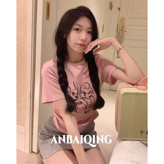 ANBAIQING áo phông áo thun nữ croptop baby tee Vintage Casual Korean thời trang WTX243042N 10Z240306