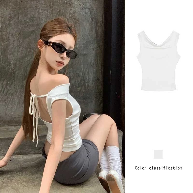 Kii Wii Mùa hè Mới Chắc Chắn Một Vai Tắt Lưng Ren Slim Fit Áo Thun Nữ Tay Ngắn 240329