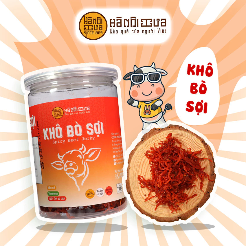 Khô bò sợi xé cay Hà Nội Xưa thịt bò loại 1 đảm bảo an toàn vệ sinh đồ ăn vặt ngon rẻ gói hộp-50g, 130g, 200g