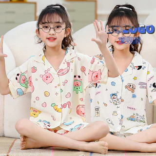 Loopy Bộ Đồ Ngủ Trẻ Em Little Beaver Ruby Tay Ngắn Mùa Hè Ve Áo Cardigan Hoạt Hình Cô Gái Mỏng Cho Bé Phù Hợp Với Dịch Vụ Tại Nhà