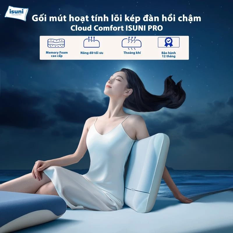 [Bản PRO] Gối Cloud Comfort ISUNI PRO – Đỉnh Cao Công Nghệ Memory Foam Giúp Giảm Đau Cổ Vai Gáy