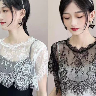 Zhen Nữ Có Thể Tháo Rời Cổ Giả Nửa Áo Sơ Mi Ngọt Móc Sheer Hoa Ren Bao Áo VN