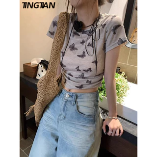 TINGTIAN áo phông áo thun nữ croptop baby tee Cổ điển Thể thao Korean INS WCS2430REM 13Z240327