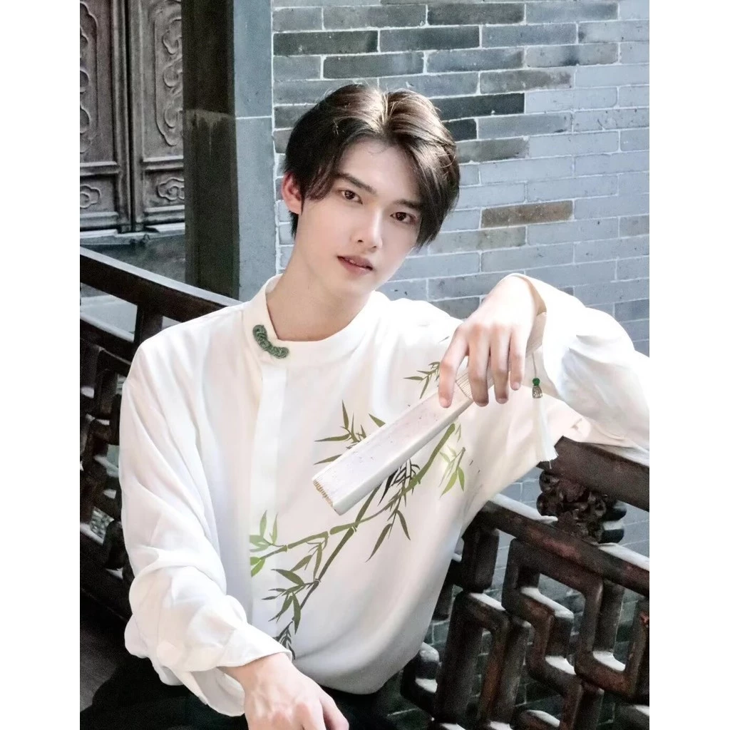 Mới Phong Cách Trung Quốc Quần Áo Nam Phong Cách Trung Hoa Cuizhu In Hình Áo Sơ Mi Dài Tay Nam Phiên Bản Cải Tiến Hanfu Cool Zen Top M-3XL Áo Sơ Mi Mùa Thu