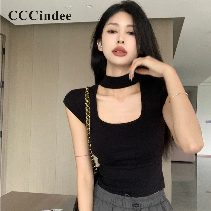 Cccindee Nữ 2024 Thời Trang Mới Đơn Giản Cổ Tròn Tay Ngắn Ôm Thường Ngày Phù Hợp Với Áo Ngắn