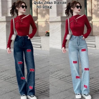 [Ưu Đãi Độc Quyền TTS] Thời Trang Én Nhỏ Có Bigsize - Quần Jean Bigsize Nữ Thêu Chữ Màu Lưng Cao Kiểu Mới Sang 55-90kg