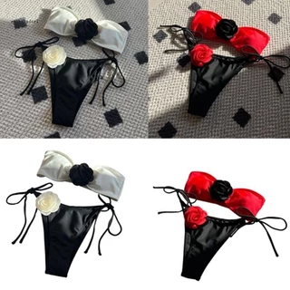 ✿ Nữ Hai Miếng Bandeau Đồ Bơi Mùa Hè Ren Lên Tắm Phù Hợp Với Nữ 3D Hoa Bikini Bộ Cho Kỳ Nghỉ Lướt Sóng