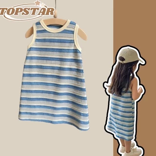 TOPSTAR  Đầm cotton sát nách kẻ sọc màu sắc thời trang mùa hè xinh xắn cho bé gái