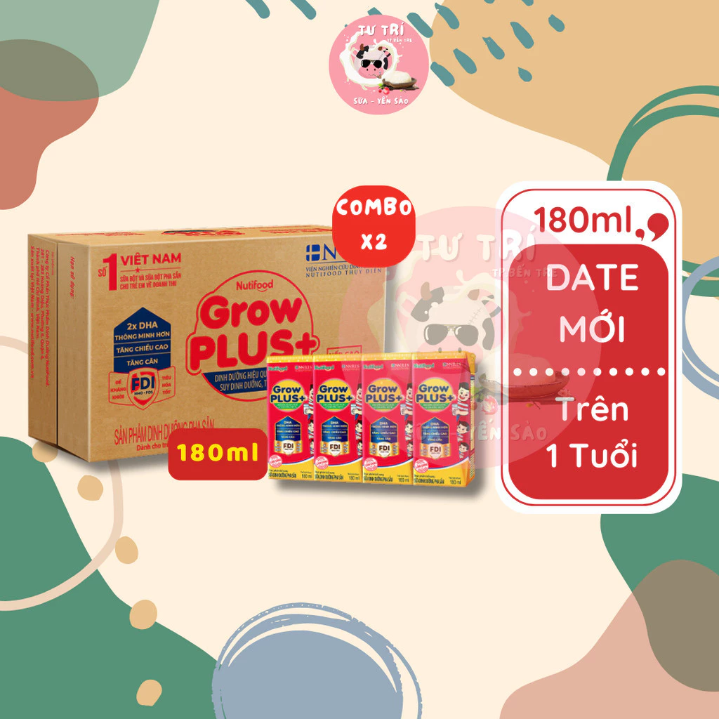 Combo 2 Thùng Sữa Growplus đỏ Nutifood 180ml thùng 48 hộp. Date luôn mới