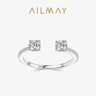 Ailmay Real Bạc 925 Thanh Lịch Tròn Zircon Có Thể Điều Chỉnh Nhẫn Cho Nữ Tuyên Bố Cưới Bạc Mỹ Món Quà Trang Sức