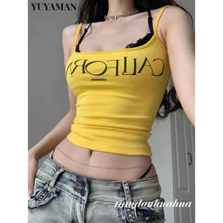 YUYAMAN áo croptop Áo 2 dây áo ba lỗ Thời trang hàn quốc rực rỡ Fashion Gợi cảm tráng lệ WBX24406EI 14Z240403