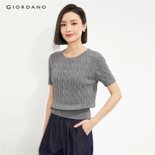 Áo len nữ GIORDANO 18354002 dệt kim tay ngắn thêu hoa thời trang 