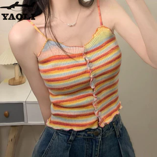 Yaoli Áo Vest Nữ Mùa Hè Hàn Quốc Sọc Không Tay Camisole Mỏng Màu Sắc Tương Phản Áo Thun Nữ Hot Girl Giảm Tuổi