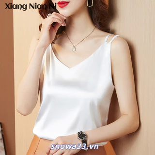 Xiang NIAN NI Áo hai dây cỡ lớn nữ mùa hè 2024 bên ngoài cổ chữ V bộ đồ nhỏ với áo vest đáy satin gợi cảm không tay
