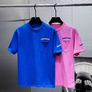 7ECZ Chrome Hearts 23ssNew Blue Pink Scroll Short Sleeve Men and WomenTT shirt