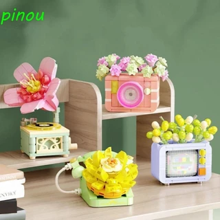 Poou Đồ nội thất DIY MOC, Khối xây dựng nội thất hoa, Thiết bị đồ chơi MOC DIY Cây mọng nước Hoa cổ điển Khối xây dựng cây mọng nước Văn phòng