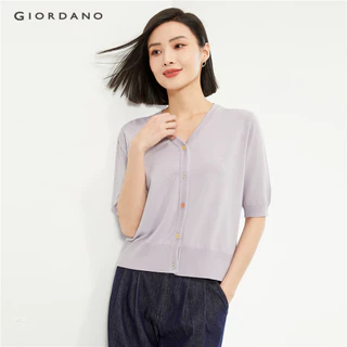 GIORDANO WOMEN Rainbow buttons v-neck short sleeve cardigan 05354305