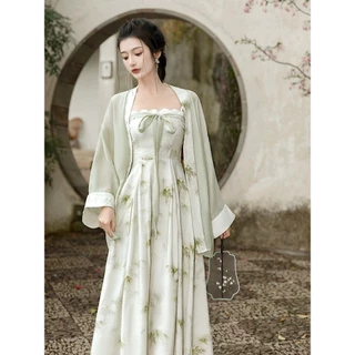 Mới Phong Cách Trung Quốc Đầm Sling Cải Tiến Hanfu Nữ Hai Mảnh Phù Hợp Với Mùa Xuân Thu Phong Cách Cổ Đại Siêu Cổ Tích Hàng Ngày Mặc Trang Phục-e16