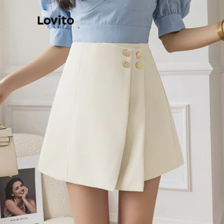 Quần short Lovito cài nút không đối xứng màu trơn thường ngày cho nữ LNE29233 (màu mơ)