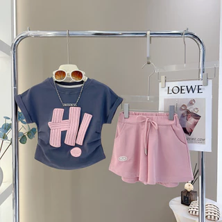 Bộ đồ mùa hè cho bé gái Bộ đồ in chữ thường ngày mùa hè mới quần short ngắn tay thời trang cho trẻ em bộ đồ hai mảnh