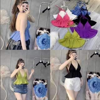 Áo yếm viền bèo cổ V croptop siêu xinh và hot hit , chất thun xốp dày dặn có mút Women