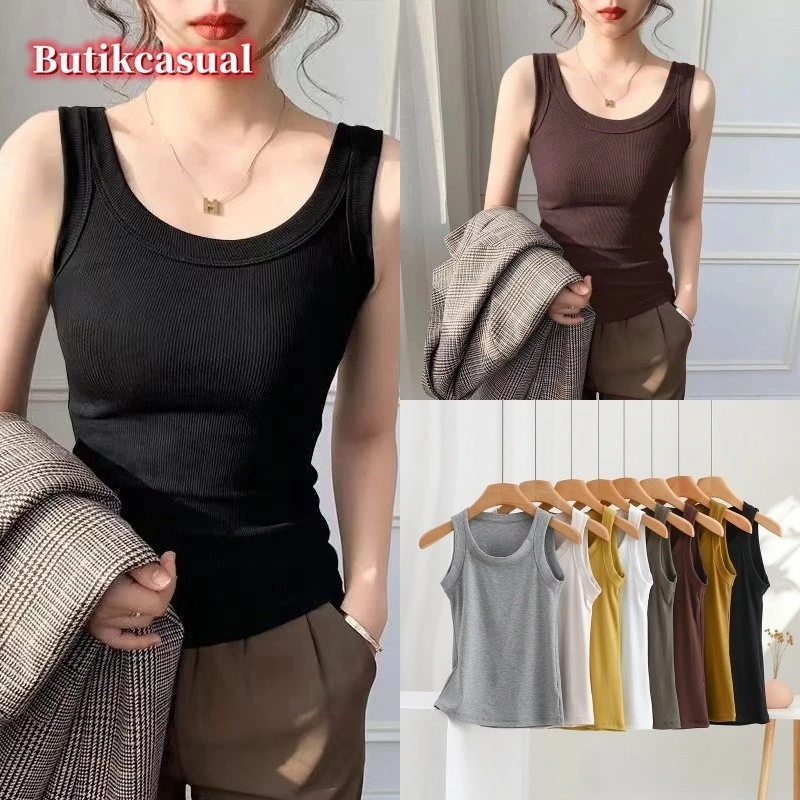 Phụ Nữ Ren cotton Đồng Bằng Áo tank top Không Tay Cổ Tròn Áo Thun Nữ Mùa Hè 2024 sling Thời Trang Đáy Mỏng Áo