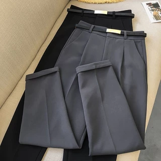 Gray suit trousers for women in spring and summer 2024, the new style is high-waisted, thin and loose, with a sense of pendant and nine cents of casual pipe pants.