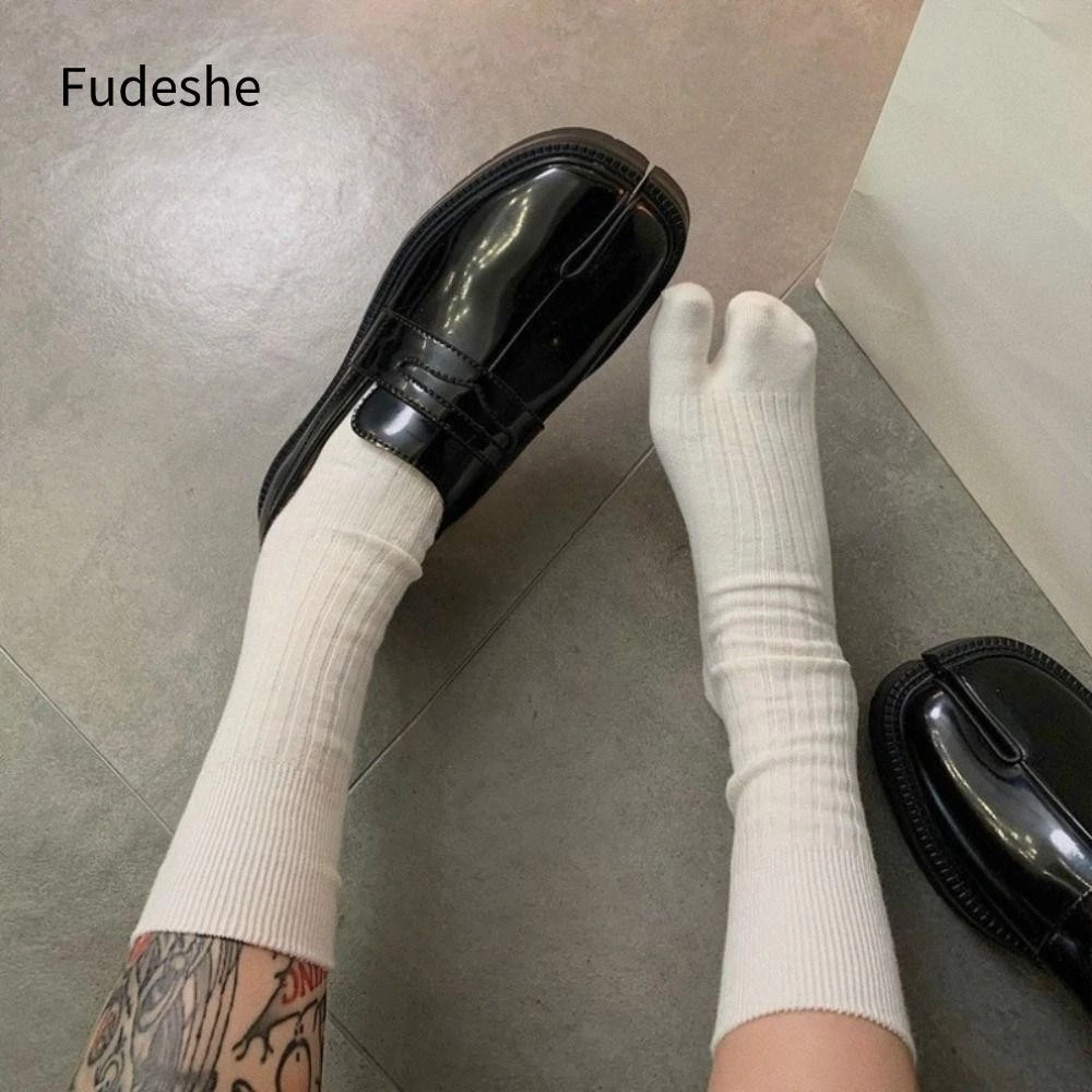 Fudeshe Tất xẻ ngón chân, Tất hai ngón mềm chải kỹ chất lượng cao, Tất Tabi nữ sọc Cotton thoải mái