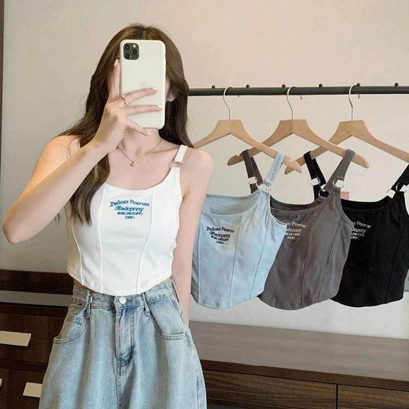 Chữ Camisole Vest Ngực Miếng Lót Bọc Lớp Bên Trong Mặc Ngắn Nữ Vải Mềm Nhiều Màu