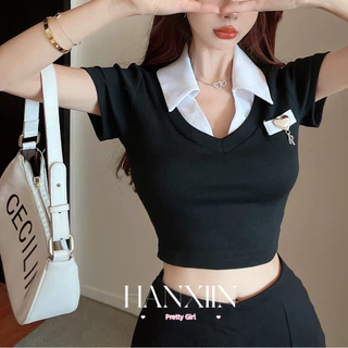 HANXIN áo phông áo thun nữ croptop baby tee Phong cách Trendy Fashion Thời trang WTX24402BF 14Z240403