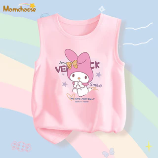 Momchoose Áo vest trẻ em mùa hè phong cách mỏng dáng rộng in hình giai điệu bé gái áo thun không tay