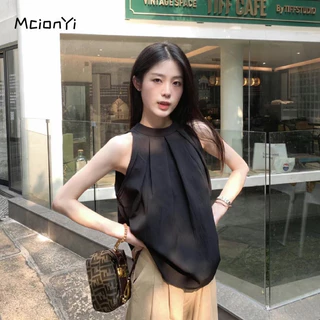 Mcionyi Nữ 2024 Size Lớn Mùa Hè Hàn Quốc Áo Vest Cổ Tròn Gợi Cảm