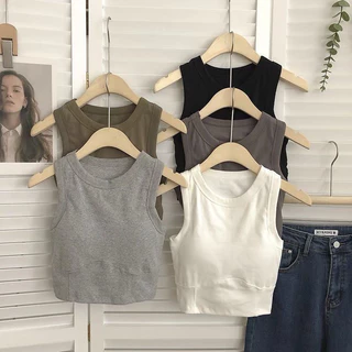 Áo Ba lỗ Nữ Cotton Mềm Mịn Kèm Mút Đệm Ngực, Trong Mặc Bên Ngoài Đẹp Lưng Ống Ngắn Top Quần Lót Nữ Nóng Bé Gái Không Tay