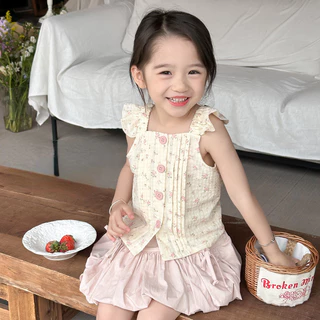 Bộ đồ bé gái mùa hè mới nữ Hàn Quốc hoa ngọt ngào hai mảnh áo vest cotton thủy triều quần short nụ