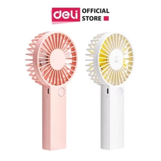 Quạt cầm tay để bàn mini Deli - Quạt điện du lịch sạc USB Màu Trắng/Hồng cute điều chỉnh ba mức độ bỏ túi tiện lợi