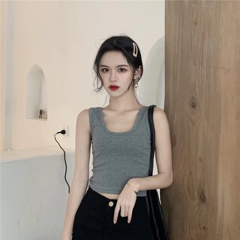 áo croptop có mút ngực Phong Cách Mới Camisole Nữ Gợi Cảm Top Mùa Hè Bên Ngoài Mặc Bên Trong Ngắn Crop Vest Nữ