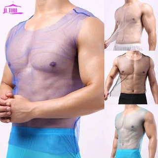 【UTHU】Sexy Mens Mesh Crop Tops T-Shirt Fishnet See-Through GYM Shirt Tank Top/Blouse