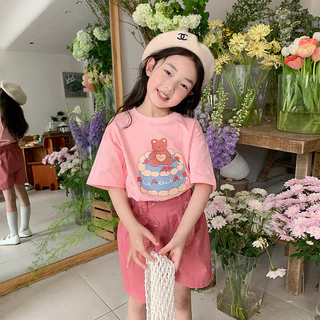 Áo thun ngắn tay hoạt hình trẻ em Mùa hè phiên bản Hàn Quốc mới của bé gái bé Field phong cách nước ngoài áo sơ mi đáy