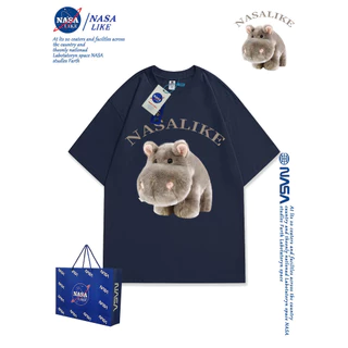 Đồng thương hiệu Cotton nguyên chất oversize Little Hippo Áo thun ngắn tay Nam Nữ Cùng phong cách Mùa hè dáng rộng Phong cách Hồng Kông Retro sang trọng Nửa tay Top 3.2