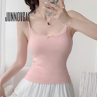 Junnovgal Nữ Camisole Slim Fit Cắt Thấp Màu Trơn Ren Thường Ngày 2024 Phong Cách Mới Tất Cả Trận Đấu