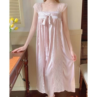 Han Elements Bộ Đồ Ngủ Retro Cung Điện Phong Cách Cổ Hanfu Ice Silk Sling Váy Ngủ Nữ Tay Ngắn Mùa Hè Cao Cấp Quần Áo Gia Đình