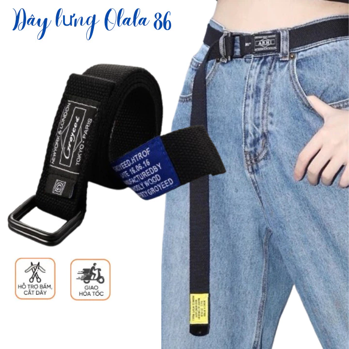 Dây thắt lưng nam nữ vải Canvas, dây nịt vải dù 120*3.2cm, dây lưng không lỗ nhiều màu cá tính OLL311