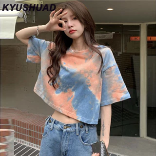 Áo thun ngắn tay KYUSHUAD Tie-dye dành cho nữ mùa hè phong cách mới rốn áo ngắn