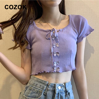 Áo croptop tay ngắn thắt dây thời trang cho nữ