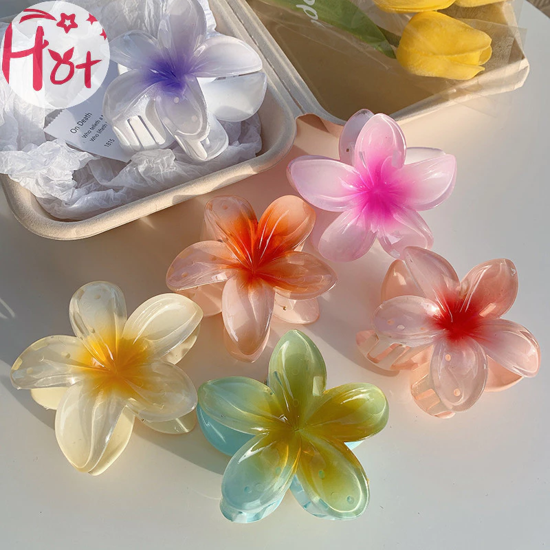 Jr Mới Gradient Hoa Lớn Kẹp Tóc Acrylic Dành Cho Nữ Ngọt Ngào Kẹp Tóc Móng Vuốt Tóc Cua Kẹp Barrettes Hawaii Phụ Kiện Tóc VN